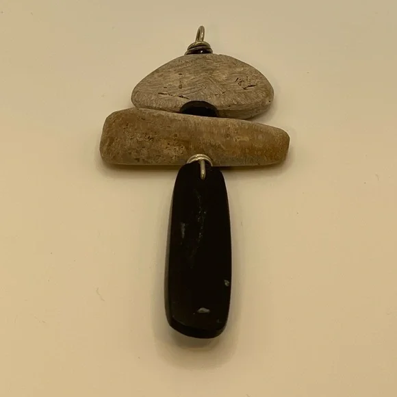 Unique Handmade Petrified Wood & Genuine Jet Totem Pendant Fossil Boho Wire Wrap - Picture 6 of 12